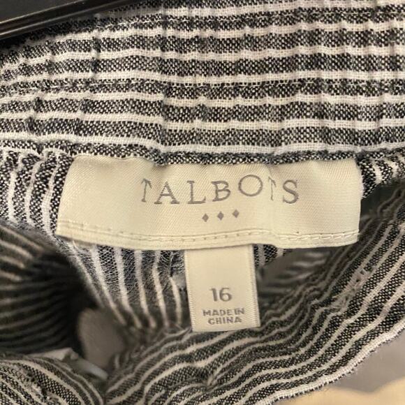 Talbots Linen Blend Gray White Striped Pull On Office Work Trouser Pants 16 - Picture 10 of 14